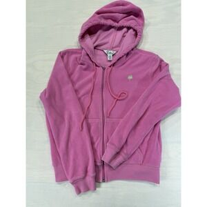 VTG Lilly Pulitzer Pink Velour Zip Up Hooded Sweatshirt Womens Petite Small Y2K